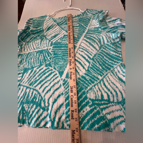 RUBY RD FAVORITES WOMEN’S SCOOP NECK PRINT DESIGNS TOP. SIZE XL. TURQUOISE/WHITE - Picture 6 of 8
